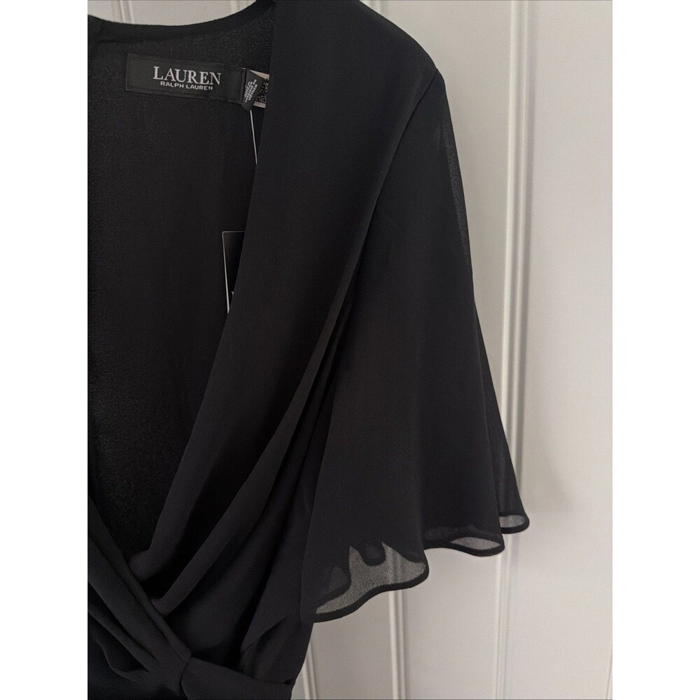 Lauren Ralph Lauren Women's Belted Fit & Flare Georgette Dress Rich Black 2 - Picture 12 of 12